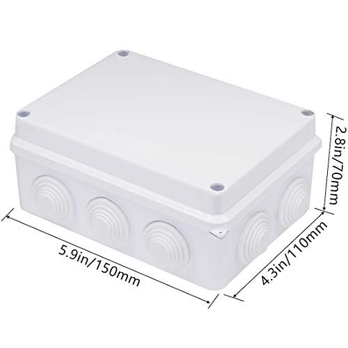 Zulkit Junction Box ABS Plastic Dustproof Waterproof IP65 Universal Electrical Boxes Project Enclosure White 5.9 x 4.3 x 2.8 inch (150 x 110 x 70mm) - size: 5.9" x 4.3" x 2.8"