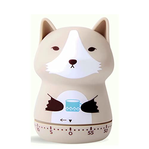 Mechanical Kitchen Timer, Cute Animal Timer for Kids, Wind Up 60 Minutes Manual Countdown Timer for Classroom, Home, Study and Cooking (Beige Wolf) - color: Beige Wolf