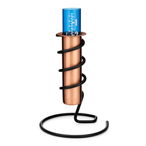 WCRG Copper Rain Gauge for Yard, Freestanding Steel Base - Outdoor Sprinkler Gauges, Shatterproof, Winter-Safe, Accurate, Decorative - The Original Floating Rain Gauge, USA Assembled & Designed - size: Table Base