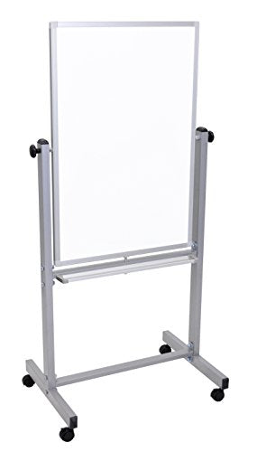 Luxor Mobile Dry Erase Double-Sided Magnetic Whiteboard with Aluminum Frame and Stand - 24"W x 36"H - size: 27"W x 59"H
