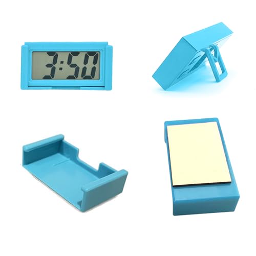 Shudyear Small Digital Clock， with Jumbo LCD Time & Day Display，Mini Automotive Small Digital Clock Battery Operated for Desktop Nightstand Pocket Car Truck Dashboard & Air Vent (1, Blue) - color: Blue