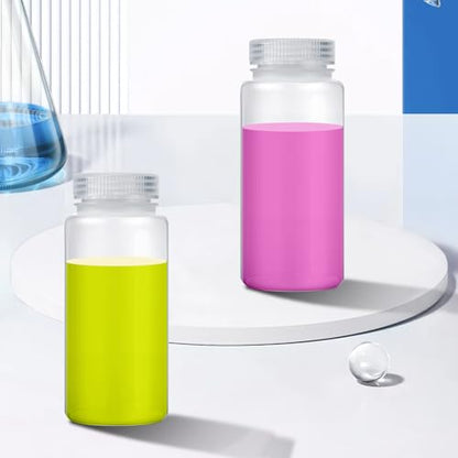 24 Pcs 16oz/500ml Plastic Sample Bottles with 4 Label Sheets Leak Proof Containers Laboratory Grade Wide Mouth Reagent Bottles with Lids Clear Liquid Storage Containers for Lab Classroom Home