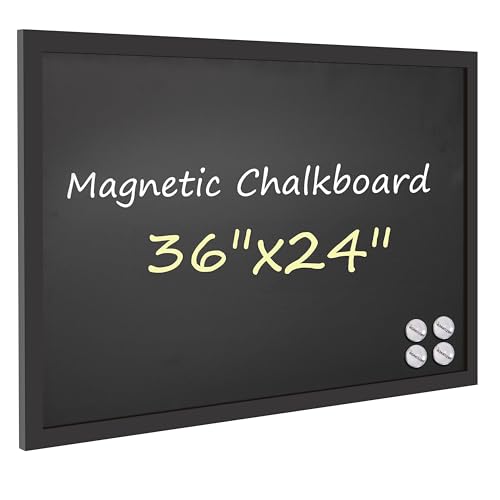 Magnetic Chalkboard Black Board 24 x 36, Large Chalkboard Blackboard for Wall Decor, Easy-to-Erase Wood Framed Magnet Board for School, Home & Office (Black) - color: Black