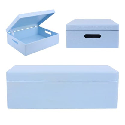 Creative Deco XL Blue Wooden Box Storage with Hinged Lid - color: Blue, size: XL | Handles