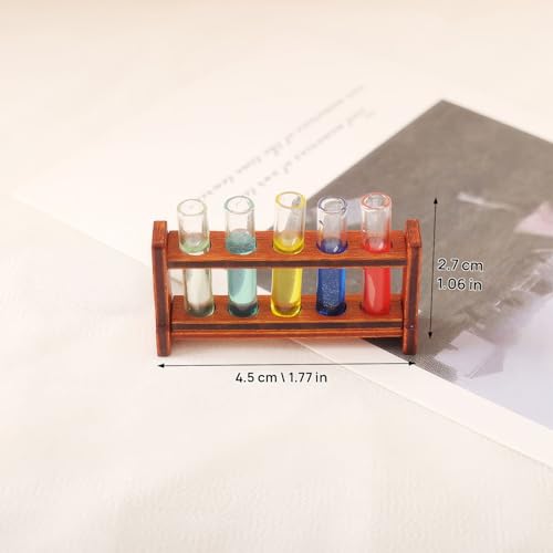 Miniature Test Tube Set: Colorful Glass Tubes & Wood Rack for Dollhouse Lab Decor