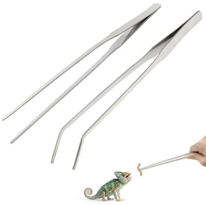 Syn-zer Reptile Feeding Tongs, 10.6" Straight & Curved - color: Silver