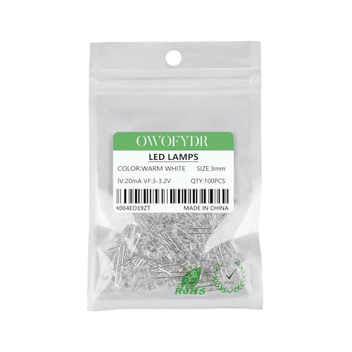 100PCS 3mm Warm White LED Diodes, Clear Lens, Through-Hole Lights - color: (Transparent) WARM WHITE, size: 3MM
