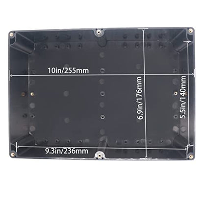 Watertight Junction Box, IP67 Waterproof Project Box Durable ABS Plastic Electronic Enclosure Case for DIY Electrical Project Black 10.35" x 7.17" x 3.74"(263 x 182 x 95 mm) - size: 10.35" x 7.17" x 3.74"