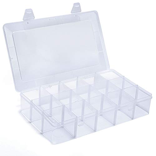 Organizer Box with Adjustable Dividers, 15 Grids Clear Storage Container - color: Clear-15 Grids