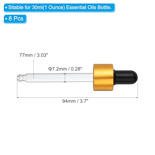 PATIKIL Glass Eye Dropper Caps, 8 Pcs Anodized Aluminum Glass Dropper Closure Top for 30ml(1oz) Essential Oils Bottle, Perfume, Lab Experiments, Gold Tone - color: Gold Tone, size: 30ml
