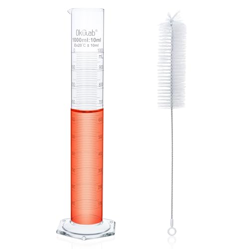 1 pc Graduated Cylinder and 1pc Cylinder Brush, Vol.1000ml, Borosilicate 3.3 Glass Cylinder, Lab Cylinders Glass Measuring Cylinder,MCGS4A1 - style: 1 pc 1000ml and 1 pc Brush