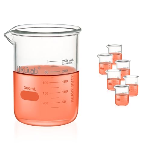 300mL Glass Beaker, Low Form Beakers, Graduated 3.3 Borosilicate Glass Beaker Set (case of 6) for Lab, Classroom, Craft, Kitchen,BKLG300A6 - style: Vol.300ml, Case of 6