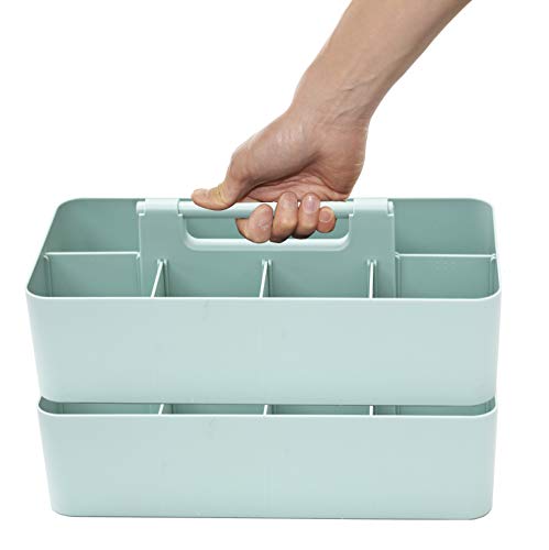 2 PACK - Portable DIY 8 Dividers Durable Plastic Tote Basket Bin Tool & Supply Cleaning Caddy with Handle Made In USA (Mint) - color: Mint