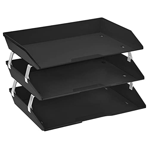 Acrimet Facility 3 Tier Letter Tray, Side Load, Letter Size/A4, Desktop File Organizer, Plastic (Black Color) - color: Black, size: 3 Tier