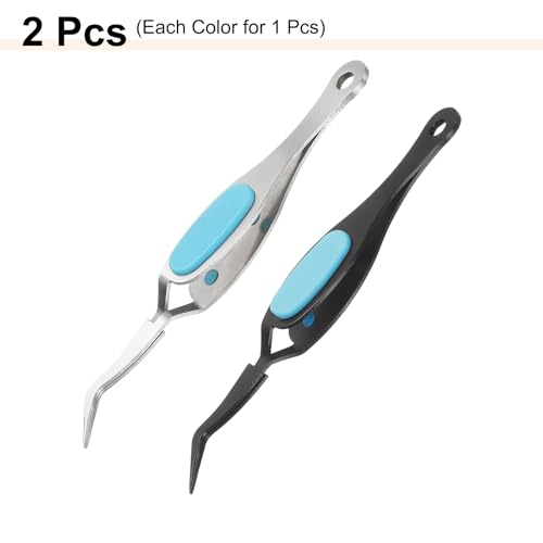 HARFINGTON 2pcs Craft Tweezers Precision Crossing Lock Curved Stainless Steel Soft Reverse Grip Fine Tip Tweezers for DIY Craft Jewelry Beading Electronics, Black Silver Blue - color: Blue/Silver/Black