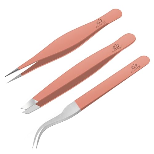 Surgical Tweezers for Ingrown Hair - Precision Sharp Needle Nose Pointed Tweezers for Splinters, Ticks & Glass Removal - Best for Eyebrow Hair, Facial Hair Removal (Triple Pink) - color: Triple Pink