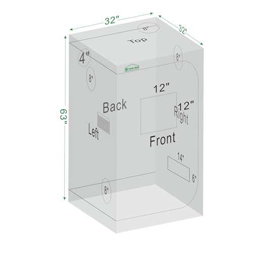3x3 Green Hut Grow Tent 32"x32"x63", High Reflective Mylar Growing Tent - size: 32"x32"x63"