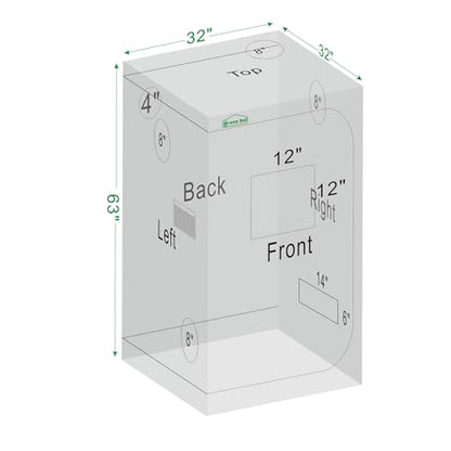 3x3 Green Hut Grow Tent 32"x32"x63", High Reflective Mylar Growing Tent - size: 32"x32"x63"