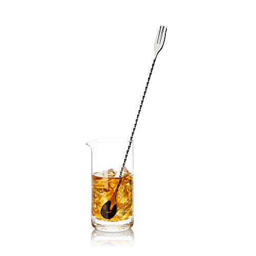Viski Trident Barspoon with Full Twisted Stem Handle | Cocktail Spoon, Bartender Tool for Mixing Glasses, Swizzle Stick, Gunmetal Finish - color: Black