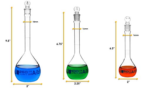 Graduated Cylinder & Volumetric Flask Set, Class A Borosilicate, 6 Pc