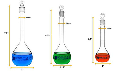 Graduated Cylinder & Volumetric Flask Set, Class A Borosilicate, 6 Pc