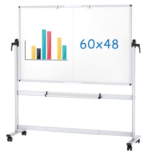 VIZ-PRO Rolling Whiteboard, 60" x 48" Mobile White Board with Stand - size: 60"W x 48"H