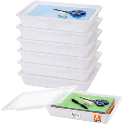 Tinlade 6 Pcs Classroom Paper Storage Bins with Lids, 13x10, White - color: White