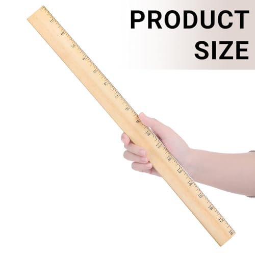 Tellegloww 12 Packs Wooden Rulers 18 Inch with Single Metal Side Bulk Inches Centimeter Metric Measuring Rulers for Students School Office Supplies