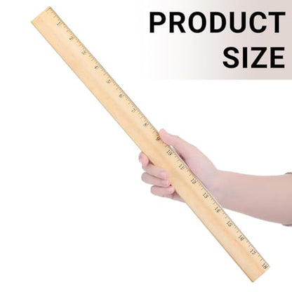 Tellegloww 12 Packs Wooden Rulers 18 Inch with Single Metal Side Bulk Inches Centimeter Metric Measuring Rulers for Students School Office Supplies