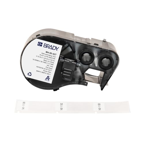 Brady Authentic (M4-90-427) Self-Laminating Vinyl Wrap Around Labels 1.5" H x 0.75" W Black on White, Clear, 180 Labels. for use with The BMP41, BMP51, and M511 Label Printers - color: Black on White, Clear, size: 1.5*0.75 inches