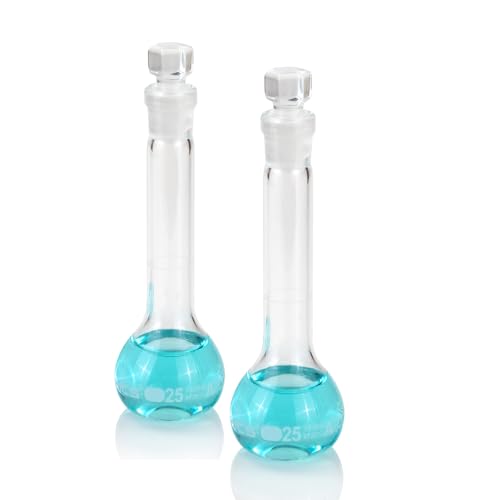 25 ml Volumetric Flask,Clear,3.3Borosilicate Glass,Class A,NS12/14 Glass Stopper,Laboratory Project (Pack of 2) - color: Clear, size: 25ml