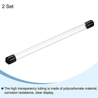 PATIKIL Clear Rigid Tube Round Plastic Tubing with Black Rubber Caps Polycarbonate Water Pipe, 305mm/ 12 Inch Length, 8mmx10mm/0.31"x0.4", 2 Set - color: Black,Clear, size: 0.31"x0.4"