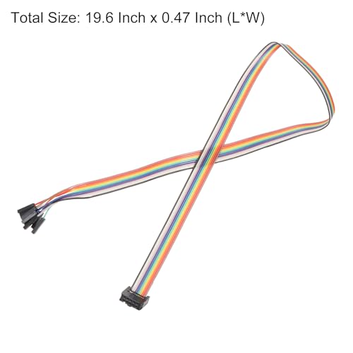 MECCANIXITY 1 Pcs IDC Rainbow Wire Flat Ribbon Cable FC-Female to 10P 19.6 Inch Length 2.54mm Pitch Breadboard Jumper Wires for Electronic Projects - size: 19.6 Inch, style: 10 Pin
