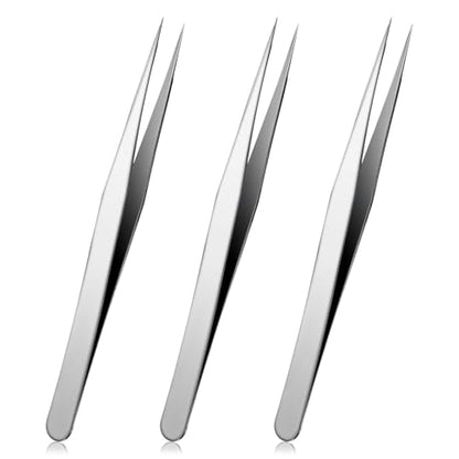 3 PCS Fine Tip Tweezers, Straight Precision Pointed Tweezers for Crafting Stainless Steel Eyelash Tweezer Needle Nose Tweezer for Craft Eyelash Extensions Blackhead Hair Eyebrow Removal Jewelry-Making