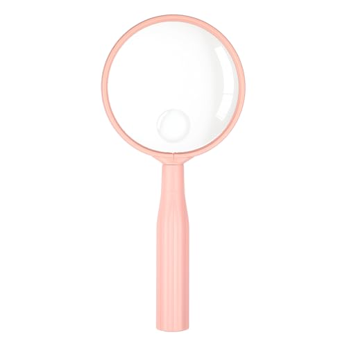 Handheld Reading Magnifier, 10X Large Magnifying Glass 3 Inch Shatterproof Lens with Non-Slip Handle for Seniors Reading, Close Work, Nature Exploration, Hobby Observation, Pink