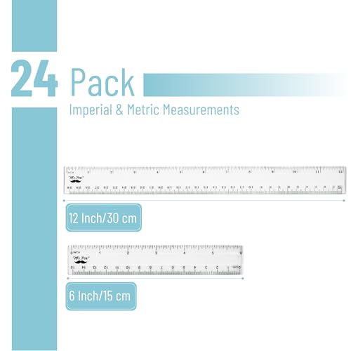 Mr. Pen- Plastic Rulers, 24 Pcs, 6 Inch & 12 Inch, Easy-to-Read Markings - color: Clear, size: 12 Pack 12 Inch and 12 Pack 6 Inch