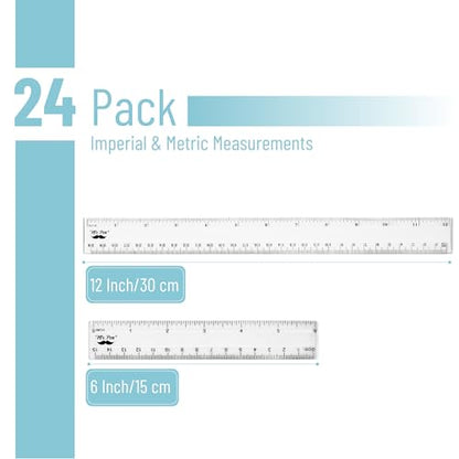 Mr. Pen- Plastic Rulers, 24 Pcs, 6 Inch & 12 Inch, Easy-to-Read Markings - color: Clear, size: 12 Pack 12 Inch and 12 Pack 6 Inch