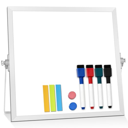 Small Desktop White Board with Stand, 10" x 10" Double-Sided Silver Aluminium Frame Whiteboard, Mini Dry Erase Board for Home, Office, Kitchen - size: 10"W x 10"H