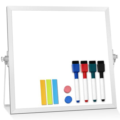 Small Desktop White Board with Stand, 10" x 10" Double-Sided Silver Aluminium Frame Whiteboard, Mini Dry Erase Board for Home, Office, Kitchen - size: 10"W x 10"H