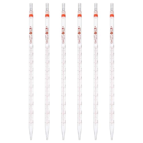 PATIKIL 10ml Glass Graduated Pipettes +/- 0.05ml, 6Pcs Coded Bands - size: 10ml