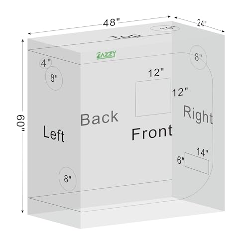 zazzy 4x2 Grow Tent, 48"x24"x60" 600D Mylar Reflective Growing Tents - size: 48"x24"x60"