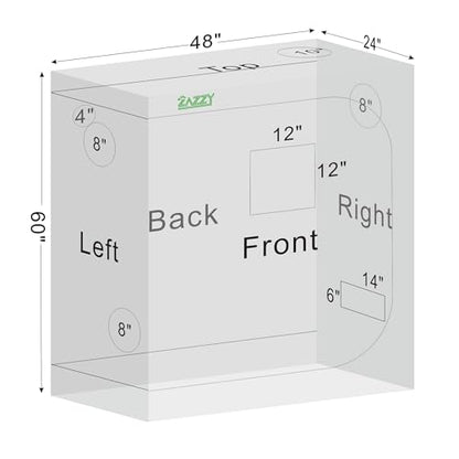 zazzy 4x2 Grow Tent, 48"x24"x60" 600D Mylar Reflective Growing Tents - size: 48"x24"x60"