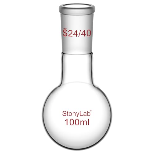 StonyLab Glass 100ml Heavy Wall Single Neck 1 Neck Round Bottom Flask RBF, with 24/40 Standard Taper Outer Joint – 100ml - size: 100 ml