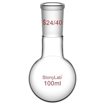 StonyLab Glass 100ml Heavy Wall Single Neck 1 Neck Round Bottom Flask RBF, with 24/40 Standard Taper Outer Joint – 100ml - size: 100 ml