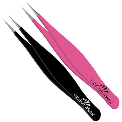 Ultra Fine Sharp Pointed Tweezers Precision, Needle Nose Pointy Tweezers for Ingrown Hair Removal Kit, Black & Pink, 2-Piece - color: Black & Pink, size: 2-Piece
