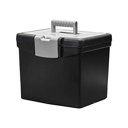 Storex 61504B02C Portable File Box with XL Lid, 11 x 13-1/2 x 11 Inches, Black - color: Black, size: 11 x 13-1/2 x 11 Inches (Pack of 1), style: Letter Size with XL Lid