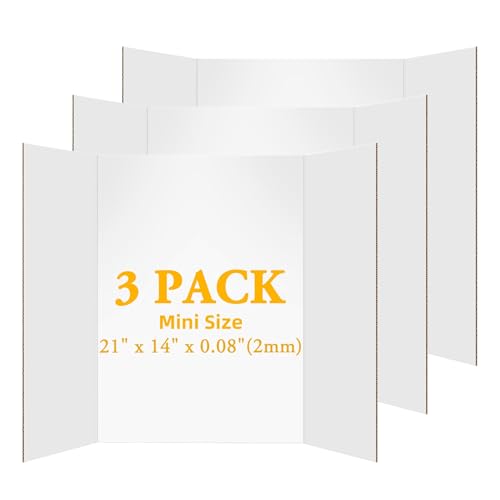 AKONEGE 3Pcs Small Trifold Poster Board, 21 x 14 inches White Tri Fold Poster Boards Corrugated Presentation Board Science Fair Display Boards for School Fun Projects, Exhibitions and Business - color: White, size: Small-21 X 14 inches