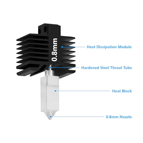 P1P P1S 0.8mm Hardened Steel Hotend, All-Metal Integerted Desige Hot End 320℃ High Temperature Print Head Nozzle Replacement for Bambu Lab X1/X1C/P1S /P1P 3D Printer - style: 0.8mm
