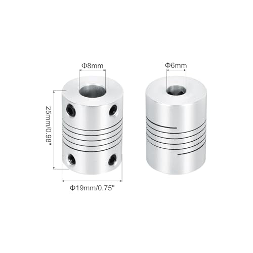 uxcell 4Pcs 6mm to 8mm Aluminum Alloy Shaft Coupling L25xD19 Flexible Coupler Beam Stepper Motor Joint Connector for 3D Printer CNC Machine DIY Encoders and Motors Shaft,Silver - size: 6mm to 8mm