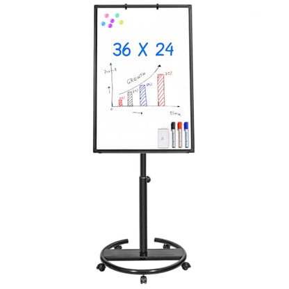Maxtek Whiteboard on Wheels 36 x 24 in, Magnetic Rolling Dry Erase Easel - color: Black, size: 24"W x 36"H